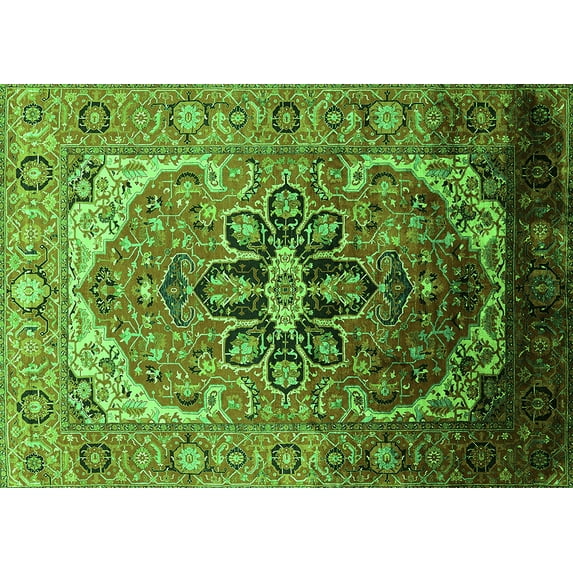 Ahgly Company Indoor Rectangle Oriental Green Industrial Area Rugs, 4' x 6'