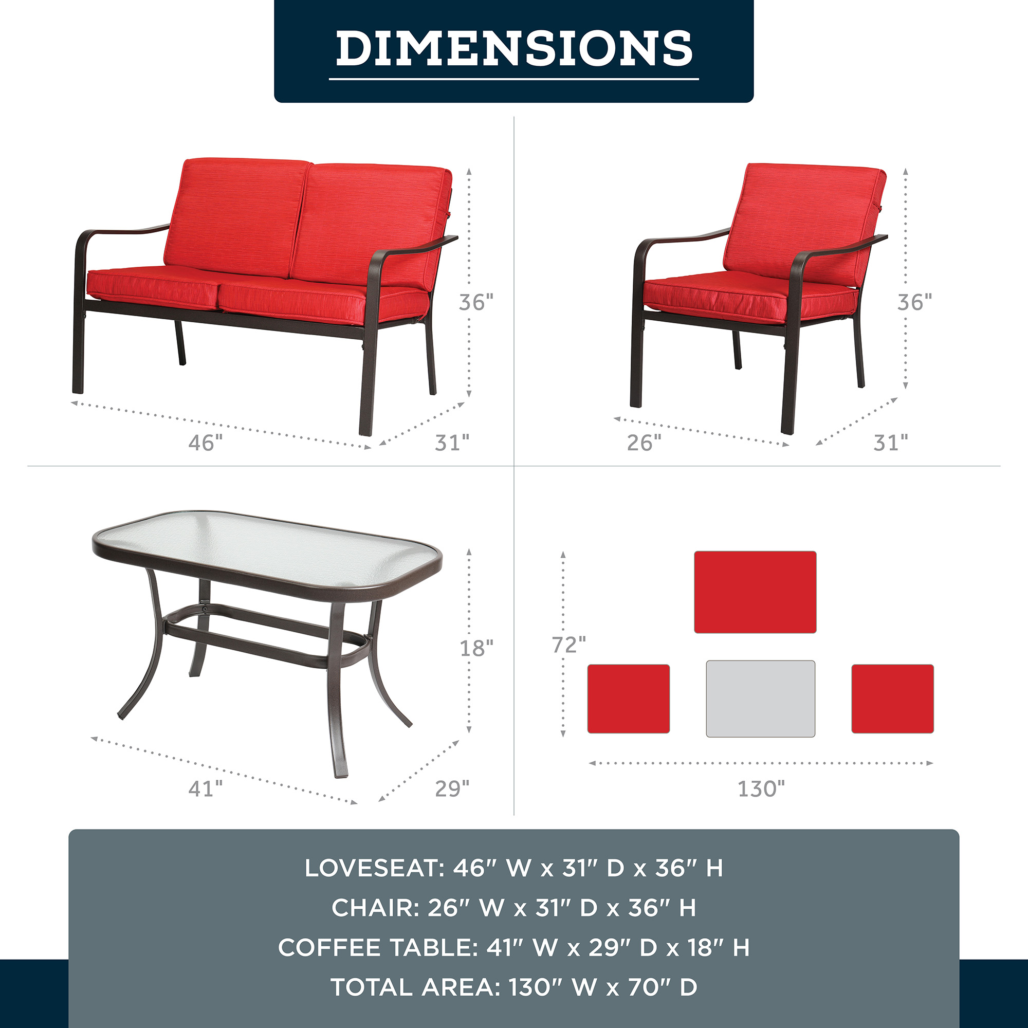 Mainstays Stanton 4-Piece Patio Furniture Conversation Set, Red, Metal - image 4 of 10