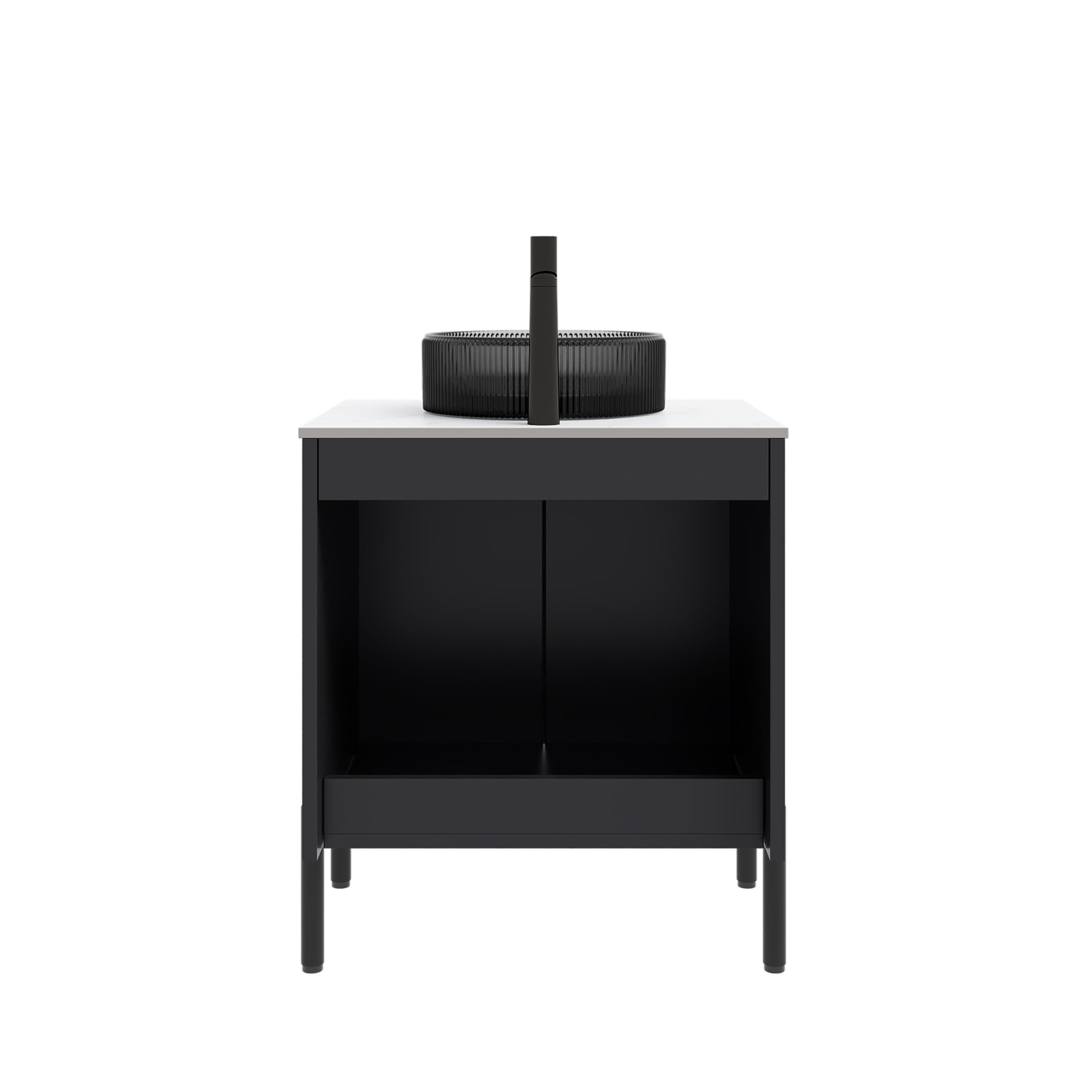 Noble House TURIO 24" Bathroom Vanity with Sintered Stone Countertop, Storage Cabinet, Black Round Basin, Black
