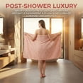 thumbnail image 2 of Unique Bargains Soft Striped Highly Absorbent Coral Fleece Bath Towel Peach Pink 55" x 28", 2 of 8