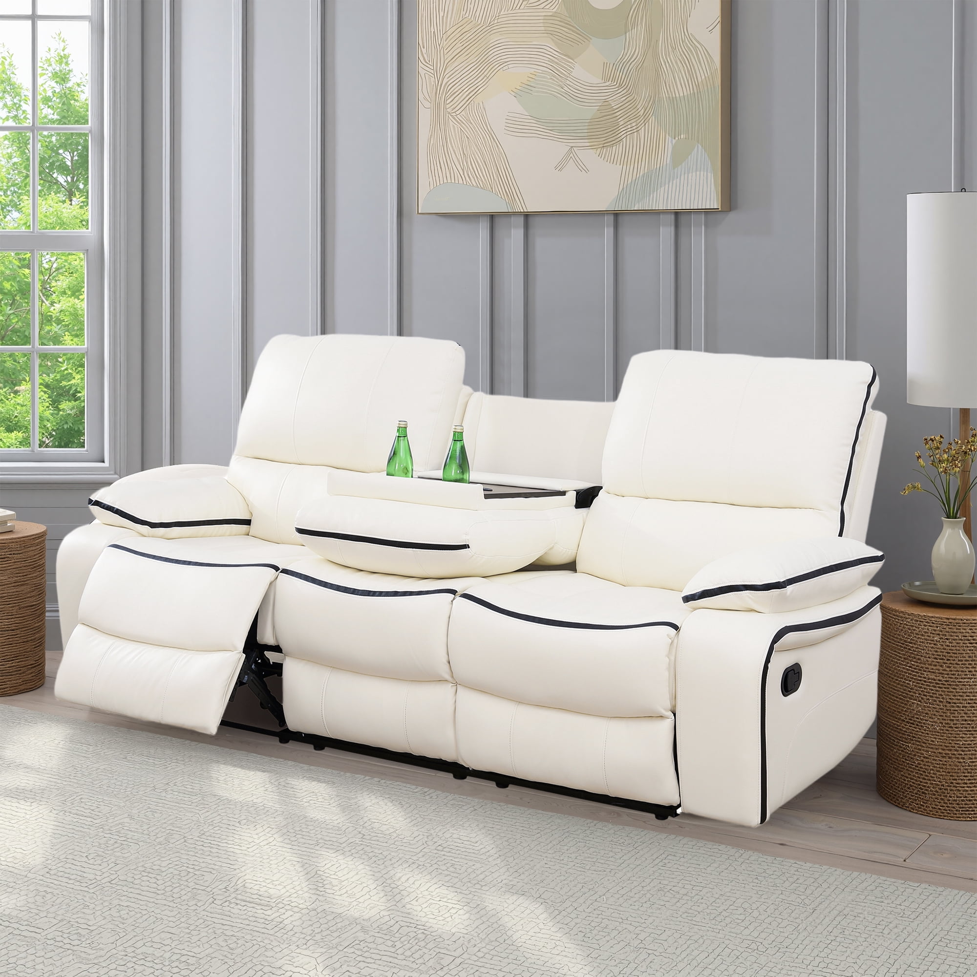 MAYEERTY 86" Modern Bonded Leather Sofa - Stylish Business Function for Living Room, White