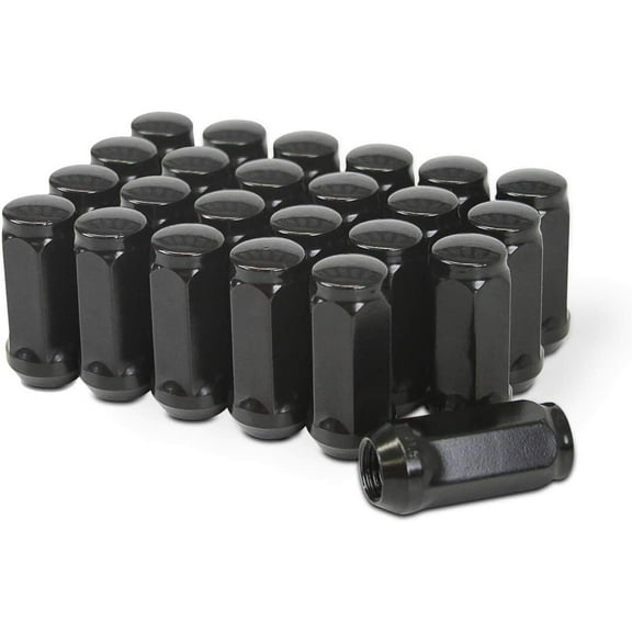 24 Black Bulge Acorn Lug Nuts 2" Compatible with Chevy Compatible with GMC Silverado Sierra 1500 14x1.5