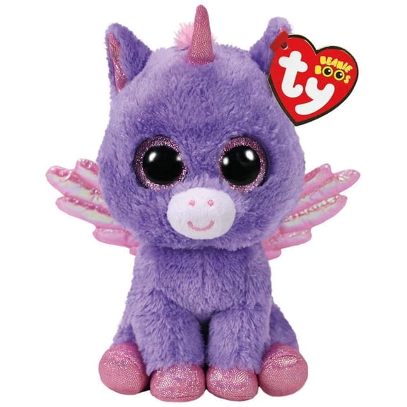 TY Beanie Boos - ATHENA the Purple Pegasus Unicorn (Glitter Eyes)(Medium Size 9" Plush)(BONUS 1 FUN CHOPS & 1 TY CARD)