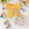 thumbnail image 2 of Toddler Girl Outfit Toddler Baby Girls Summer Floral Rainbow Print Flutter Sleeve Top and Shorts Two Piece Outfit Playwear Outfits Baby Girl Yellow 12 Months-18 Months, 2 of 7