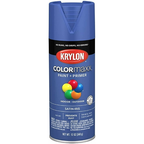 Krylon K05564007 COLORmaxx Spray Paint and Primer for Indoor/Outdoor Use, Satin Iris Blue