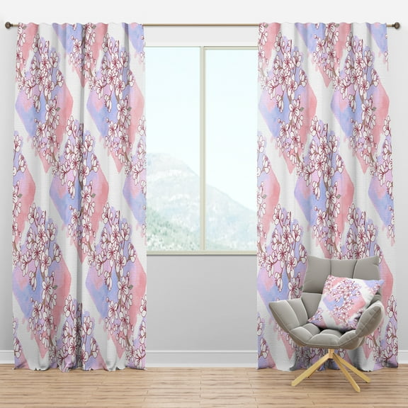 Designart 'Pink Flower Retro Pattern I' Mid-Century Modern Blackout Curtain Panel