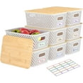 thumbnail image 1 of s Plastic Storage Bins with Bamboo Lids Stackable Storage Bins Decorative Small Basket Containers for Organizing Shelves Office Classroom Desktop Closet,Cream, 1 of 7