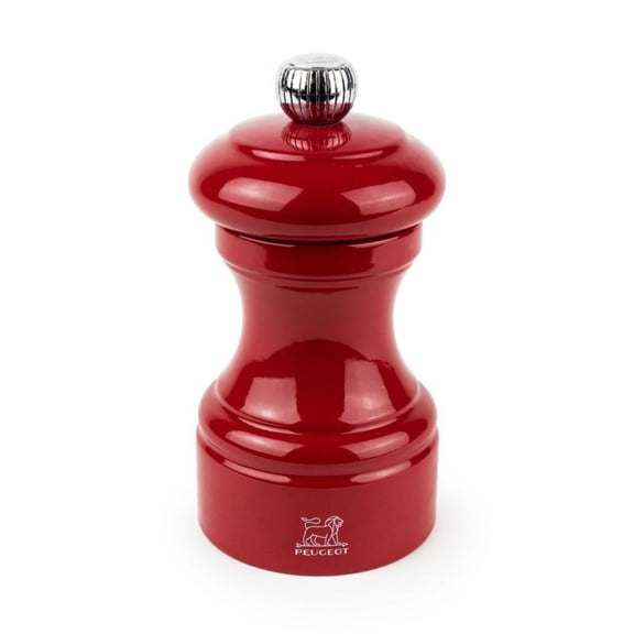 Peugeot Bistro 4-inch Manual Pepper Mill, Adjustable Coarseness, Stainless Steel Grinding, Pre-Filled with Black Peppercorns - Enhanced Flavors & Aromas (Passion Red)