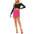thumbnail image 2 of INSPIRE CHIC Women's Skirt Tassel Trim High Waist Asymmetrical Hem Bodycon Skirt M Hot Pink, 2 of 5