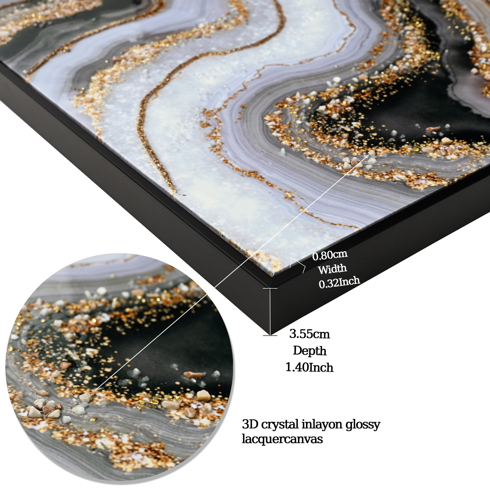 MOONMISS 20x40in Black Gold Abstract Painting Marble Texture Framed Canvas Wall Art Modern Minimalist Living Room Bedroom Decor