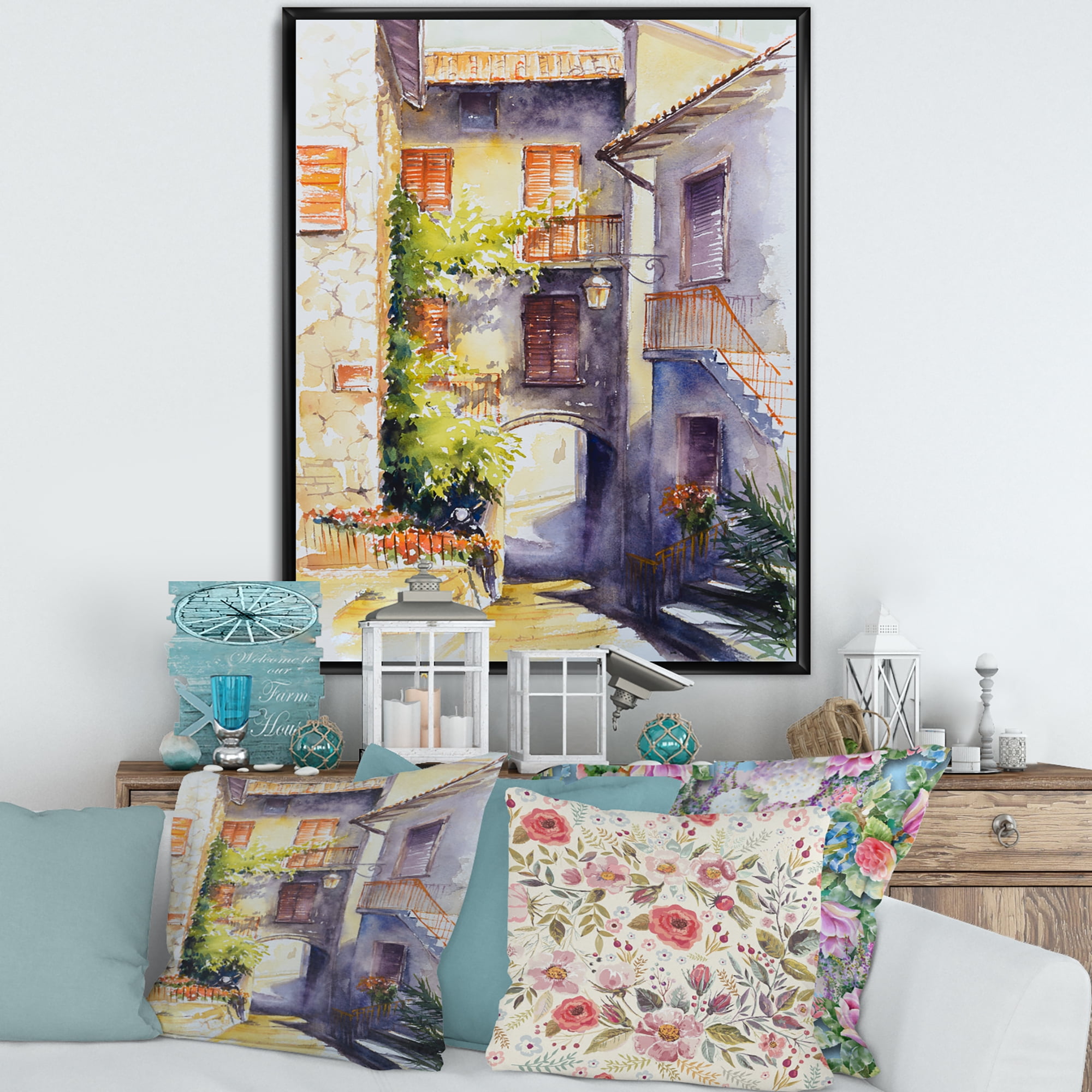 Designart 'Idyllic and Rustic Italian VIllage' Country Framed Canvas Wall Art Print