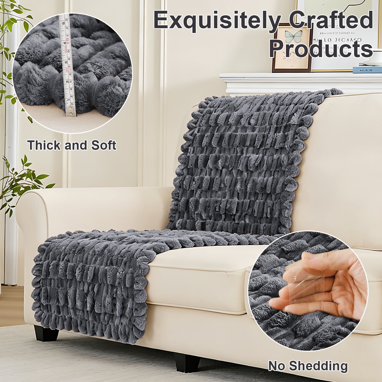 SANMADROLA Waterproof Couch Cover for Dogs Washable, Non-Slip Fuzzy Loveseat Slipcovers, Thick Soft Dog Bed Mat for 2 Cushion Sofa Pet Friendly Furniture Protector, Dark Gray, 28" x 83"