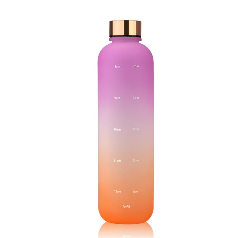 Filmotype 32 oz Time Marked Cute Water Bottles BPA Free Aesthetic & Frosted  Purple&Orange