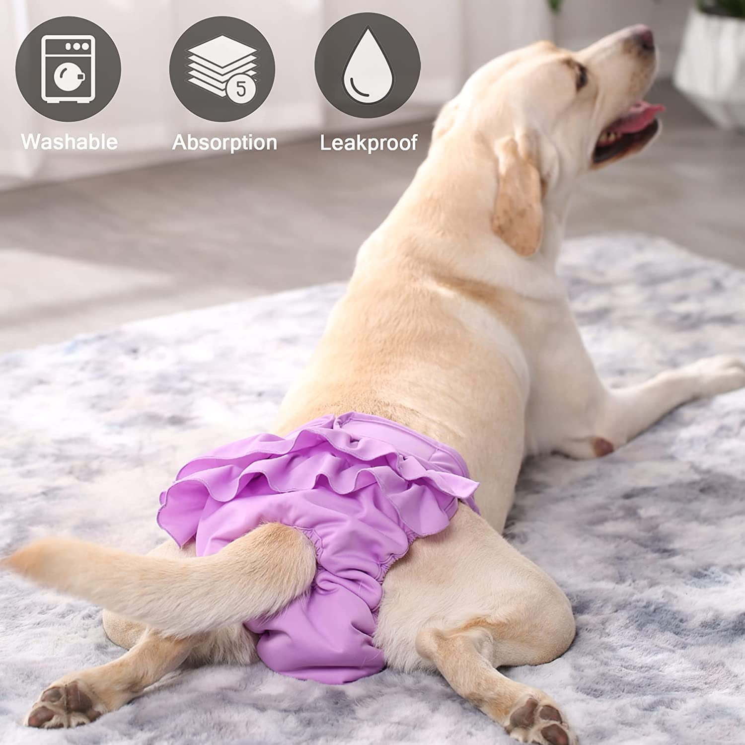 Washable Female Dog Diapers, Puppy Diapers for Dog Period Reusable Doggie Diapers, Highly Absorbent Dog Heat Panties
