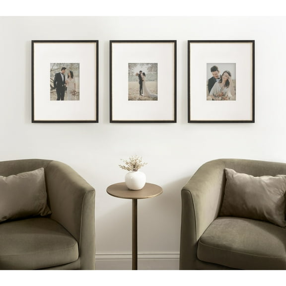 Kate and Laurel Wilbanks Traditional Rectangle Picture Frame Set of 3, 16 x 20 matted to 8 x 10, Black and Gold, Vintage Three-Piece Frame Set for Gallery Wall Frame Set in Living Room Wall Decor