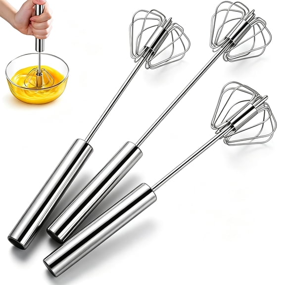 3 PCS Easy Whisk Stainless Steel Hand Push Egg Beaters, Ergonomic Handle, Food Grade Kitchen Gadget for Cooking Baking