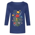 thumbnail image 4 of Floral Printed Tops for Women 3/4 Sleeve T Shirts Soft Cotton Tshirts Cute Summer Blouses Womens Crew Neck Basic Tees (2XL, Blue), 4 of 5