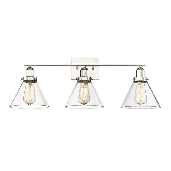 3 Light Bath Bar-Farmhouse Style with Vintage and Industrial Inspirations-10 inches Tall By 28.5 inches Wide-Polished Nickel Finish Bailey Street Home