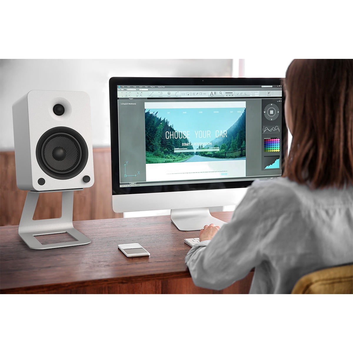 Kanto TUK Premium Powered Speakers with SE6 Elevated Desktop Speaker Stands (White)