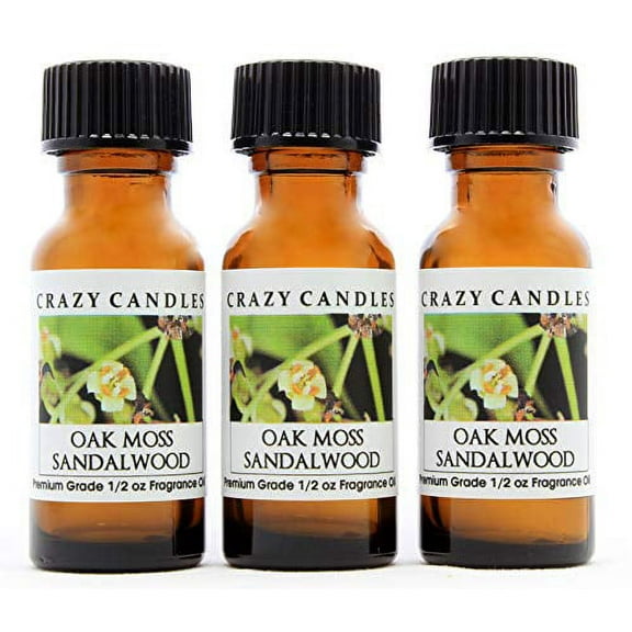 Crazy Candles Oakmoss & Sandalwood (Made in USA) 3 Bottles 1/2 Fl Oz Each (15ml) Premium Grade Scented Fragrance Oil