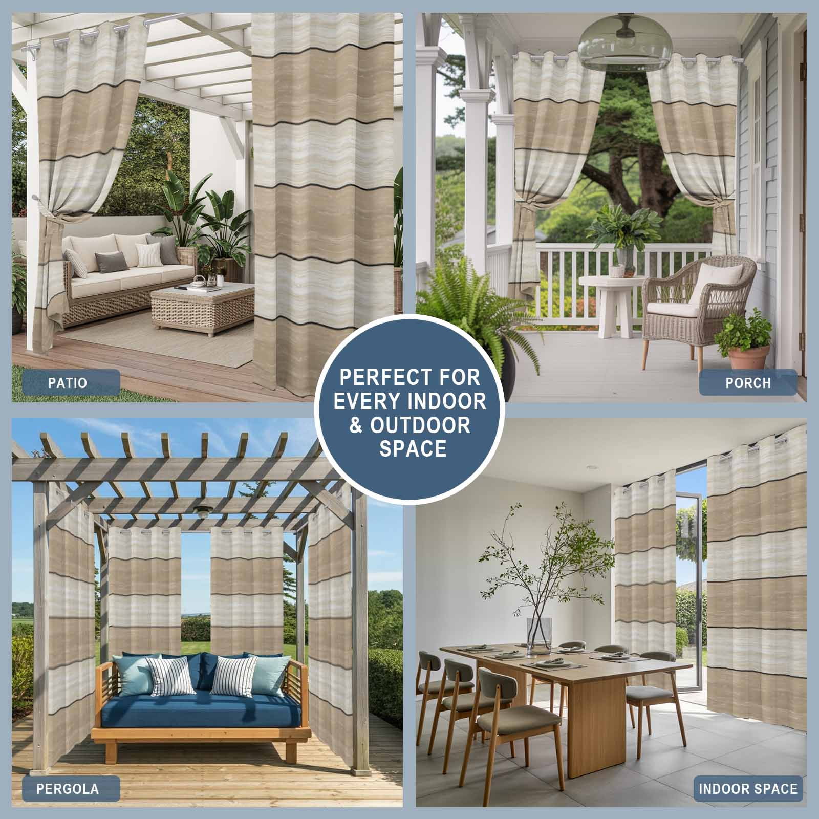 Outdoor Curtains for Patio Waterproof, Brown Ombre Wooden Windproof Pravicy Outside Porch Blackout Curtain, Farmhouse Retro Khaki Wood Sun Blocking Grommets Curtains for Cabana 2 Panels 54"x84"