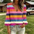 thumbnail image 5 of Lnmiateer Print V Neck Long Sleeve Tunic for Women Loose Fit Breathable Casual Trendy Streetwear Fashion Daily Blouse, 5 of 6