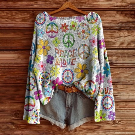 Active Tops Women Print Long Sleeve T Shirt with Soft Brushed Feel for Daily Wear Casual Comfort Top for Spring and Autumn White L