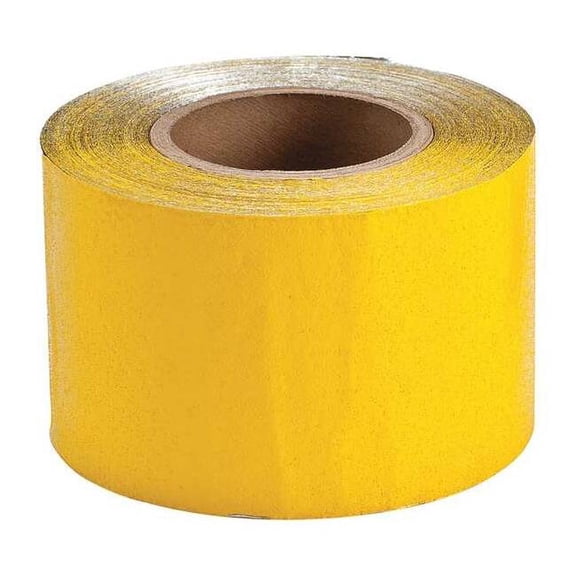 Pavement Marking Tape, Vinyl, 50 yd Length, 4 in Width, Yellow, Adhesive