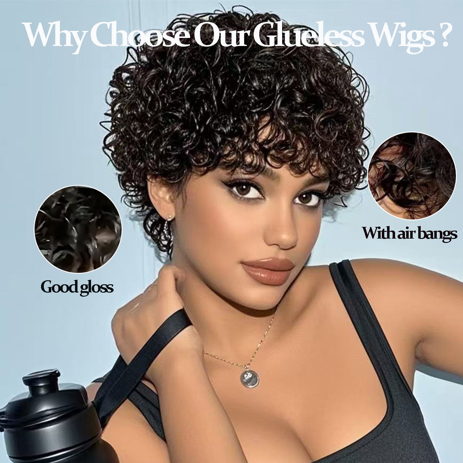 EAEABJ Short Pixie Cut Human Hair Wig for Black Women, Dark Brown Layered Glueless