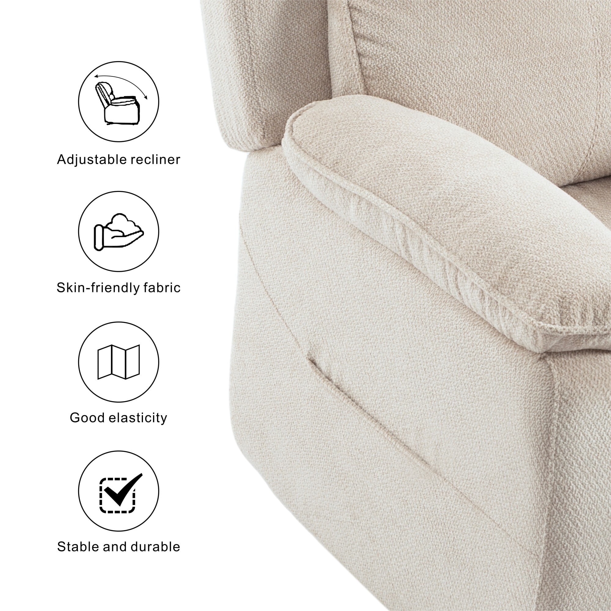 Gewnee Light Khaki 34.84" Power Recliner, Solid Wood Frame Chenille Upholstery, for Home Office Living Room