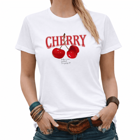 Giffimy Cherry Sweet Girl Womens Print Tshirt Graphic Tees White/Black S-5XL Tops