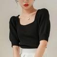 thumbnail image 2 of Women's French Square Neck Short Sleeve Blouse Summer Fashion Tshirt Casual Comfortable Soft Breathable Top, 2 of 2