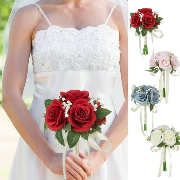 Hand Bouquet with Simulated Flowers - Bridal Accessories for Wedding Photography, Champagne Silk Orchid Design, Ideal for Photo Shoots and Bridal Events