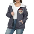 thumbnail image 3 of Feancey Plus Size Zip Up Hoodies for Women Christmas Sweatshirt Jackets Winter Sherpa Lined Hooded Jacket Cute Santa Claus Print Sweatshirts Gray L, 3 of 5