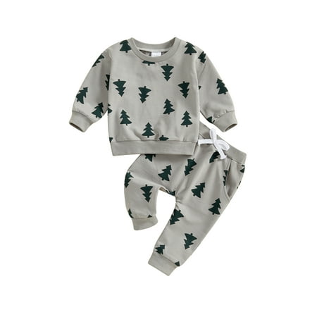 

IVEMOULODEC Baby 2Pcs Christmas Outfits Long Sleeve Tree Print Sweatshirt and Pants Set Toddler Clothes