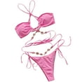 thumbnail image 2 of Lovzfmll Women's Bikini Set, Gem Embellished Solid Color Longline Top and String Bottoms, Bathing Suit for Fashion Beach, 2 of 8