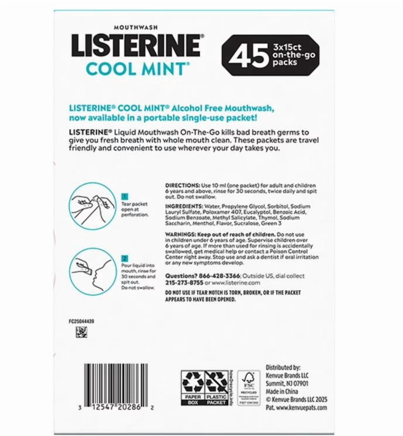 Listerine On-The-Go Cool Mint Mouthwash Sachets, Alcohol Free, 45 ct.