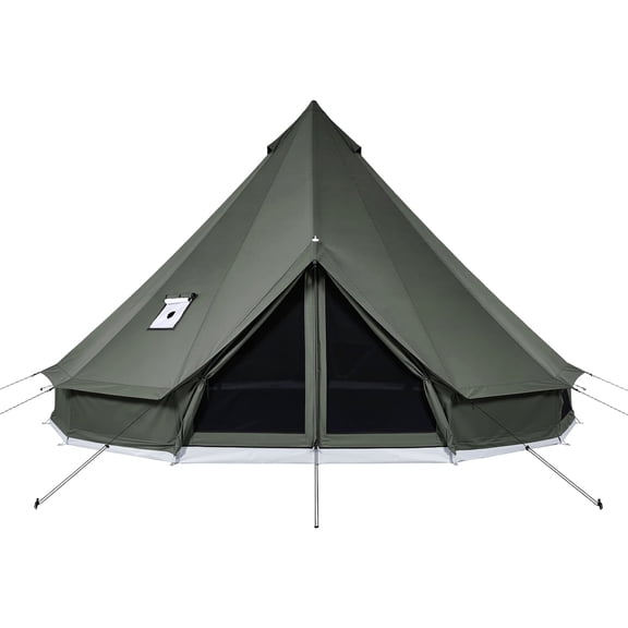 KFFKFF Canvas Bell Tent, 4-Season 9.84 ft Yurt Tent for Camping with Stove Jack, Breathable Canvas for 3 People, Detachable Zipped Floor, Ideal for Family Camping, Glamping, Outdoor Events