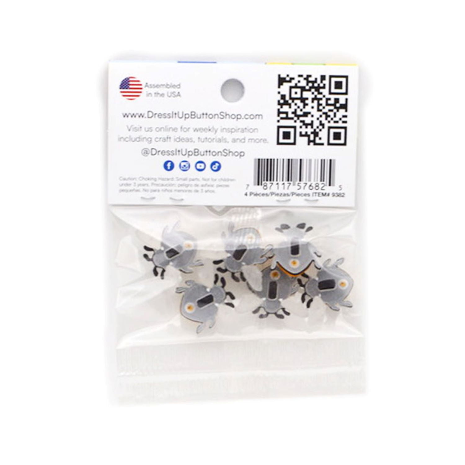 (2 pack) Dress It Up Buttons, Bee Happy, Sewing Fasteners, 6 Pieces