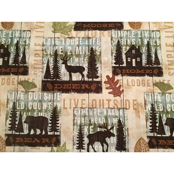 Wildlife Lodge Simple Living Beige Cotton Fabric