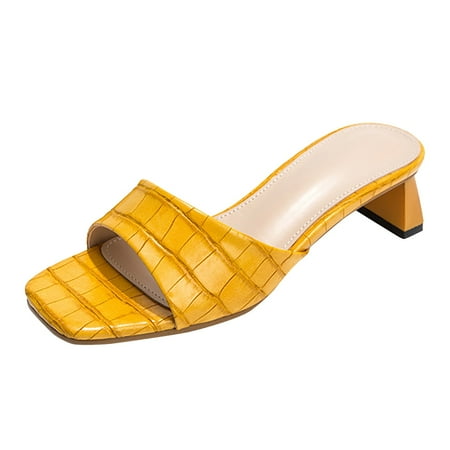 

Pimfylm Sandals Women Women s Block Heels Open Toe Ankle Strap 3.5 Inch Heeled Sandals Yellow 8.5