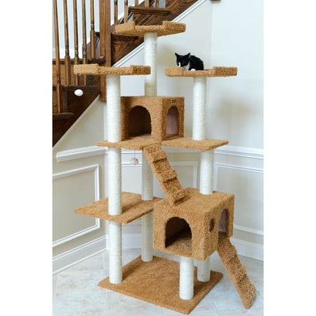 UPC: 0815481011373 | Armarkat 74-in Multi-Level real wood Cat Tree Large Cat Play Furniture With SratchhIng Posts  Large Playforms  A7407 Ochre Brown