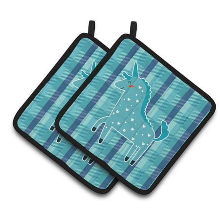 

Caroline s Treasures Unicorn in Plaid Pair of Pot Holders