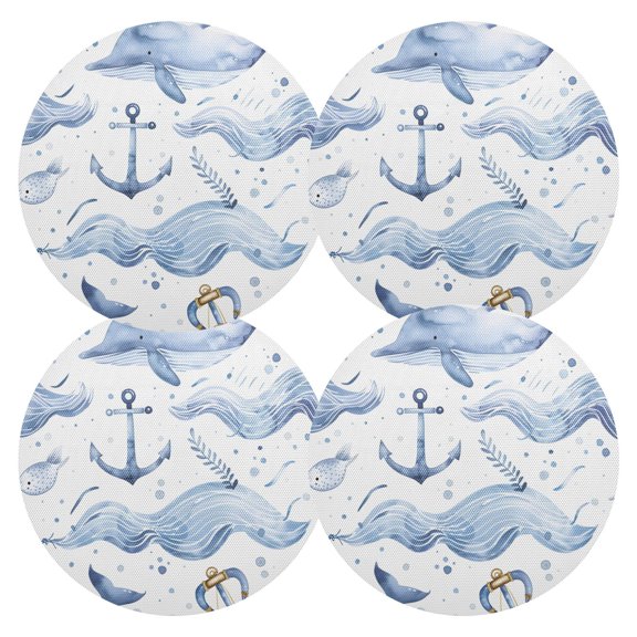 Ryvnso Whale and Anchors Round Plate Mats Dining Table Placemat Set of 4 for Holiday Decoration