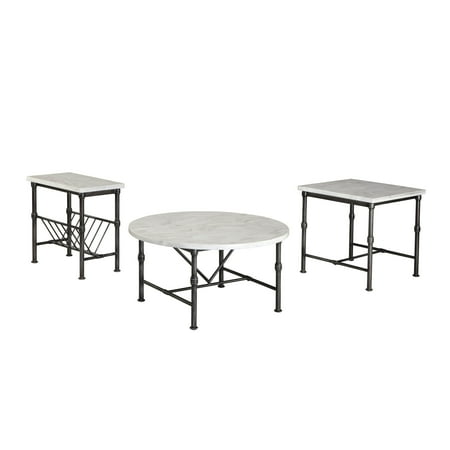 Ashley Beauban 3 Piece Faux Marble Coffee Table Set In Metal Ashley Beauban 3 Piece Faux Marble Coffee Table Set In Metal