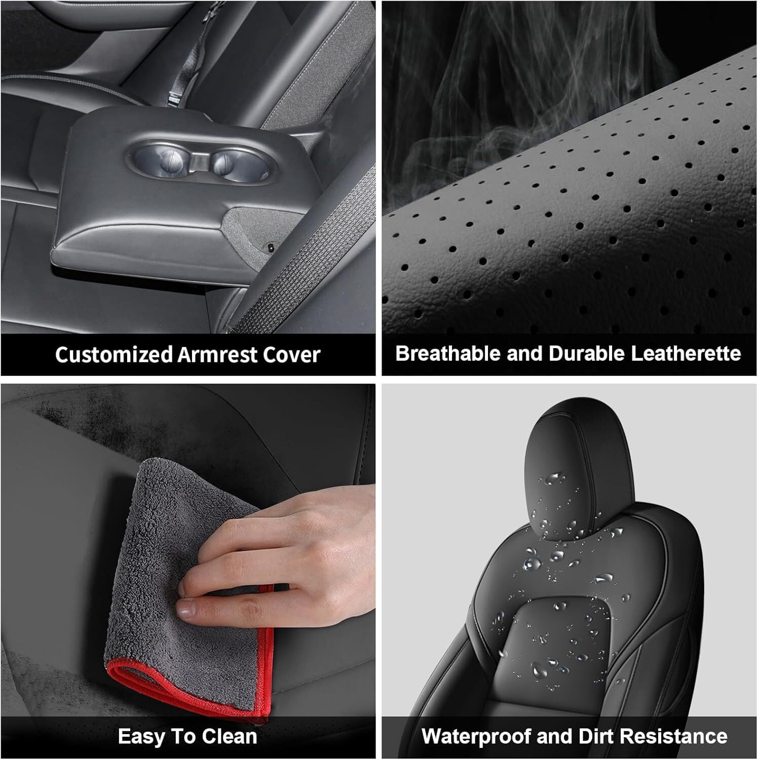 IKABEVEM Car Seat Cover Fit for Tesla Model Y 2023 2024 Full Set Customized Seat Covers (Black)