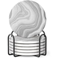 thumbnail image 1 of Geecy Marble Set of 6 Strong Absorbent Ceramic Coasters with Metal Holder, 1 of 7