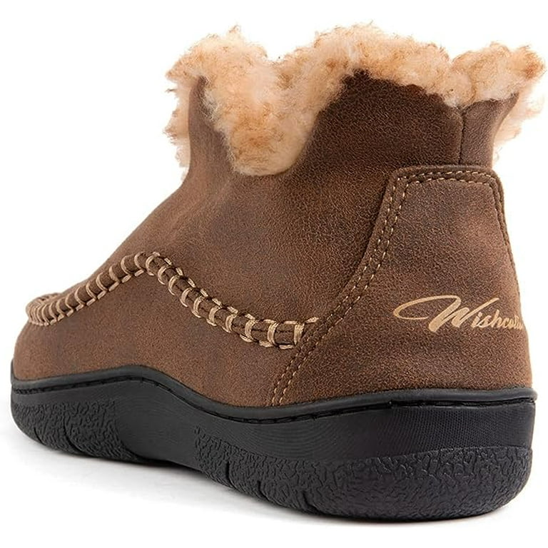 Wishcotton Men s Moccasin Bootie Slippers with Faux Wool Lined House Shoes