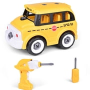 Fun Little Toys Take Apart Toys, Toy Vehicles, Assembly Toy with Drill Tool, School Bus Play Set with Screwdriver, Ideal Educational Toy for Boys & Girls Aged 2 to 6 Play Construction Toys & Tools