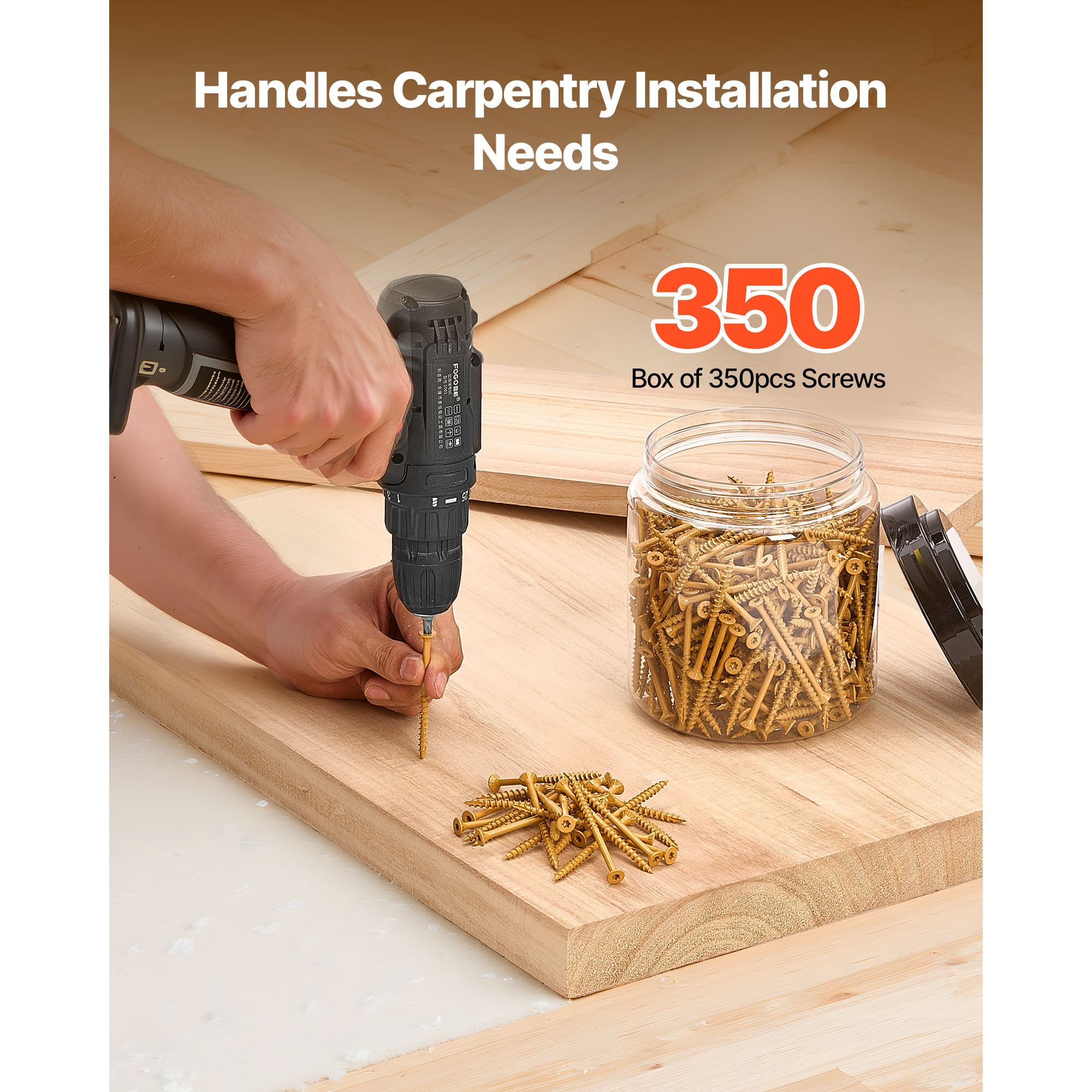 KFFKFF 350 PCS Wood Screws, #10 x 3-Inch, Rust-Resistant Coated Deck Screws with Torx/T25 Star Drive, Outdoor Screws with 2 Screw Connectors for Decking, Fencing, and Framing